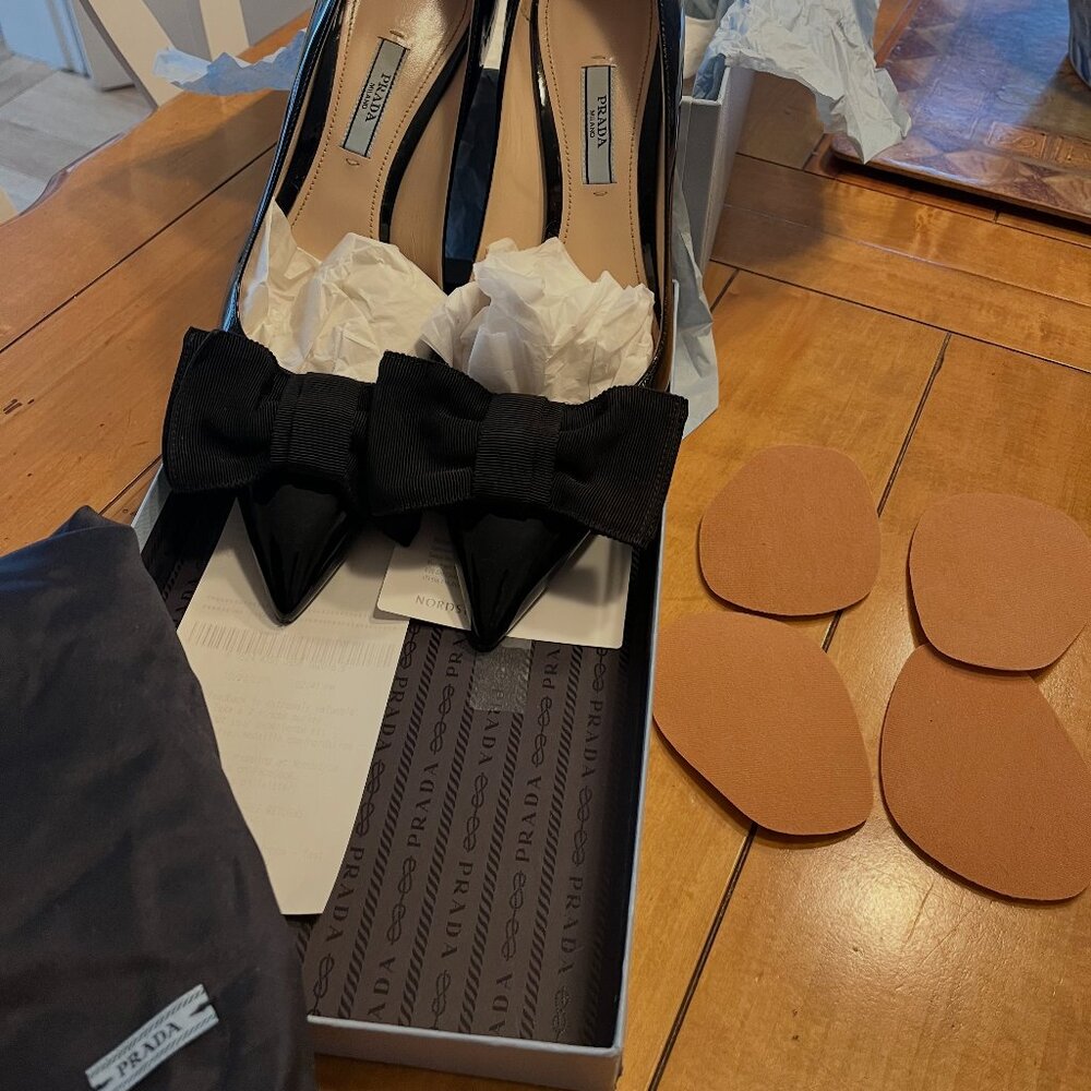 Prada patent & grosgrain bow pumps